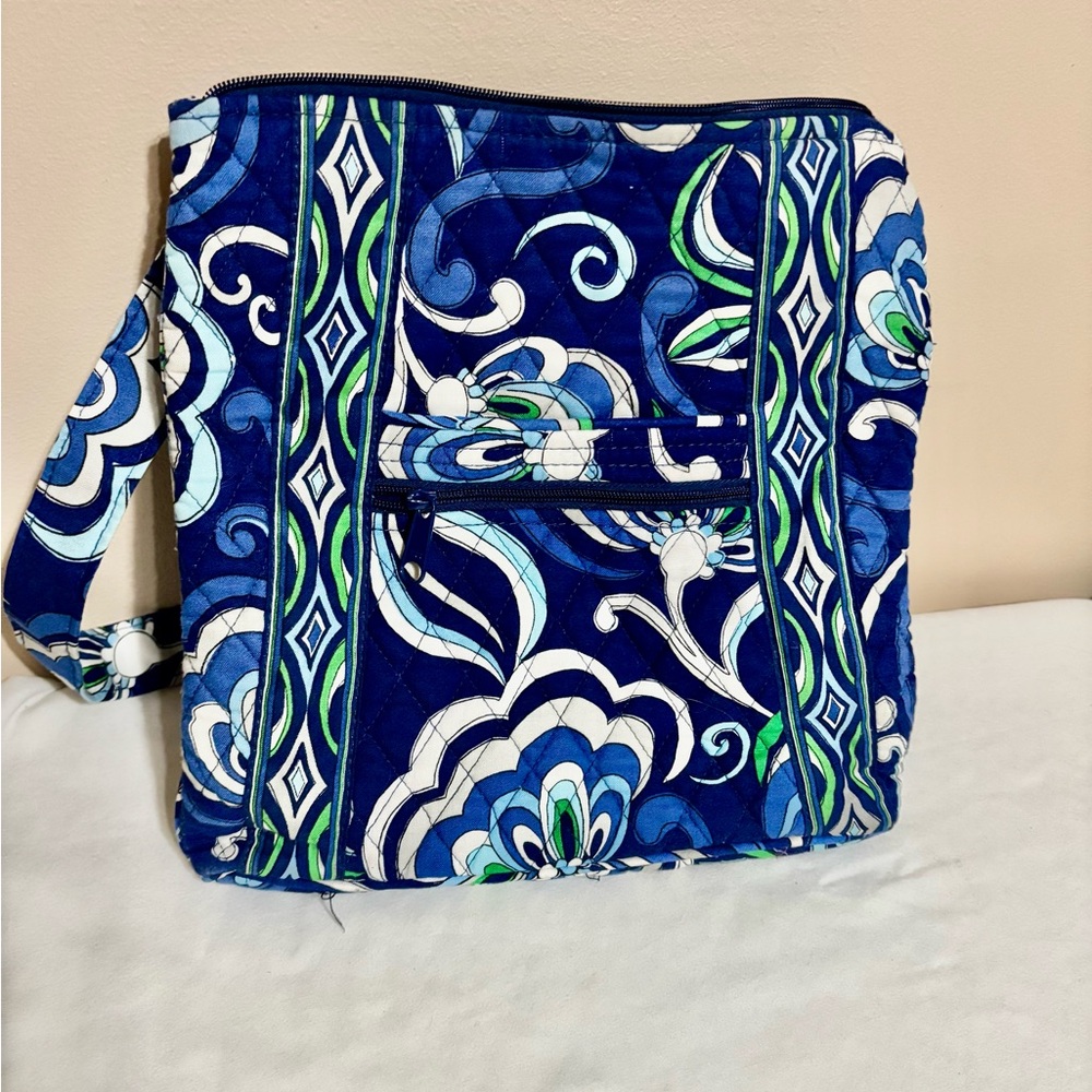 Vera Bradley Quilted Cotton Crossbody Blue White and Green Patterned Bag